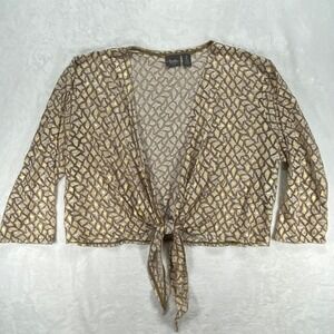 Chico's Travelers Collection Tie Front Top Sheer Metallic Gold Brown Size 2 US L